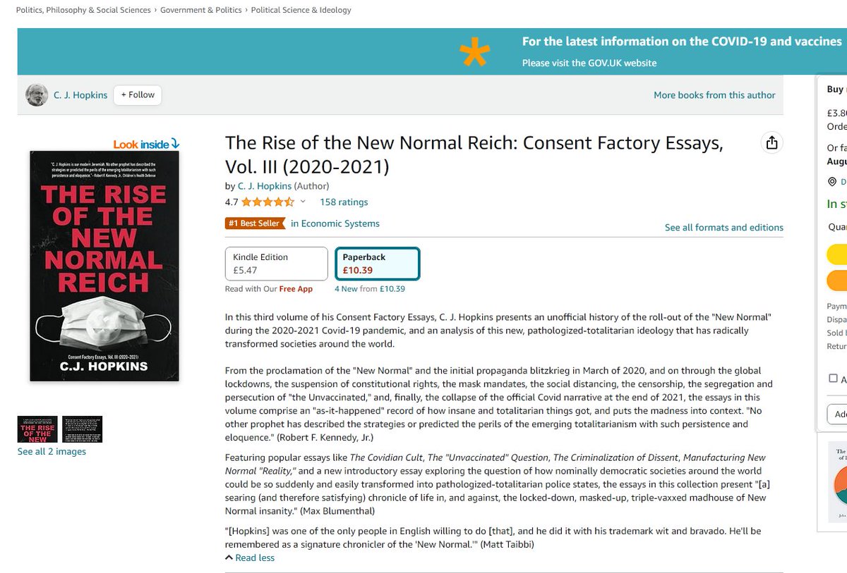 Many thanks to the Berlin State Prosecutor, and the Criminal Court, and Karl Lauterbach, for putting my book back on the Amazon bestseller list! (In the UK, that is. The book is banned in Germany.)