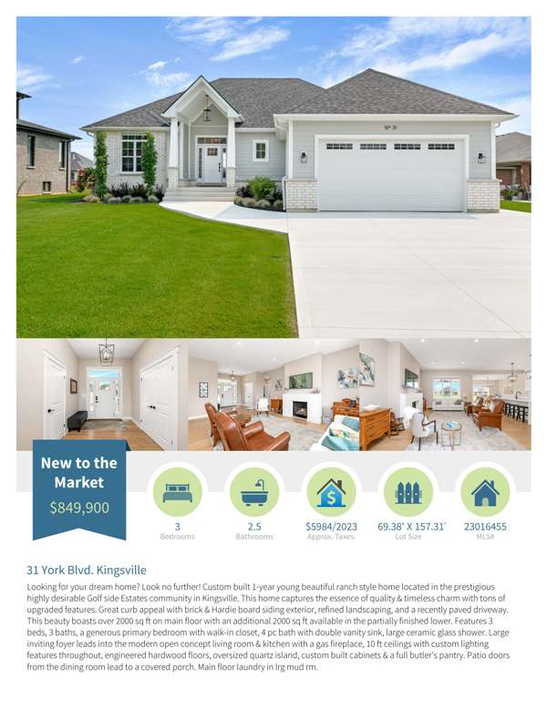 cbessentialrlty's tweet photo. OPEN HOUSE!
31 YORK BLVD, KINGSVILLE
SATURDAY, AUGUST 26/23
12 PM-2PM
COME OUT THIS SATURDAY TO THE BEAUTIFUL TOWN OF KINGSVILLE TO VIEW THIS 1 YEAR OLD CUSTOM BUILT RANCH.KHADIJA BRADDY WILL BE THERE TO ANSWER ALL YOUR QUESTIONS.              519-300-3727 https://t.co/MzKsXy5ZFu