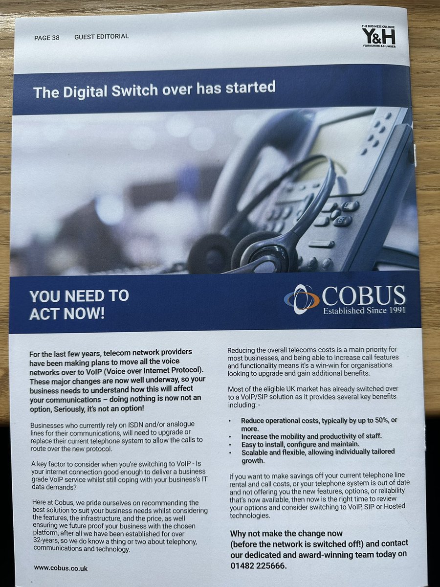 Great to receive the latest edition of @TheBCHull featuring our article advising all you need to know to make the forthcoming  telecommunications switch off as trouble free as possible. For more info and a no obligation consultation, get in touch today..
#telecom #switchoff