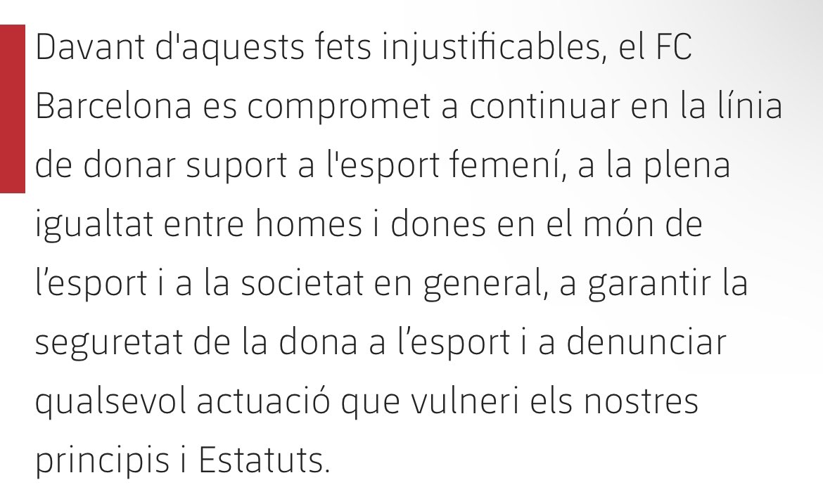 🤔 LAPORTA, LAMENTABLE 🤔
El comunicat que ha fet el Barça és molt greu i també hauria de tenir conseqüències.
No tan sols no demana la dimissió ni la destitució de Luis Rubiales, si no que diu literalment “sembla que les explicacions que ha donat han resultat suficients pels