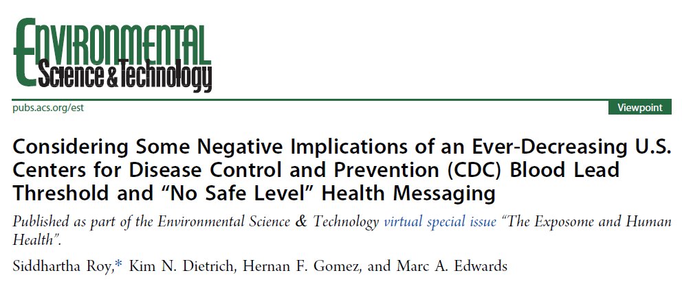 Considering some negative implications of reducing the <a href="/CDC/">This is not the CDC</a> blood lead threshold indefinitely and using "no safe level" messaging indiscriminately wrt environmental contaminants. 130+ years of combined clinical/research experience behind this ES&amp;T article: pubs.acs.org/doi/10.1021/ac…