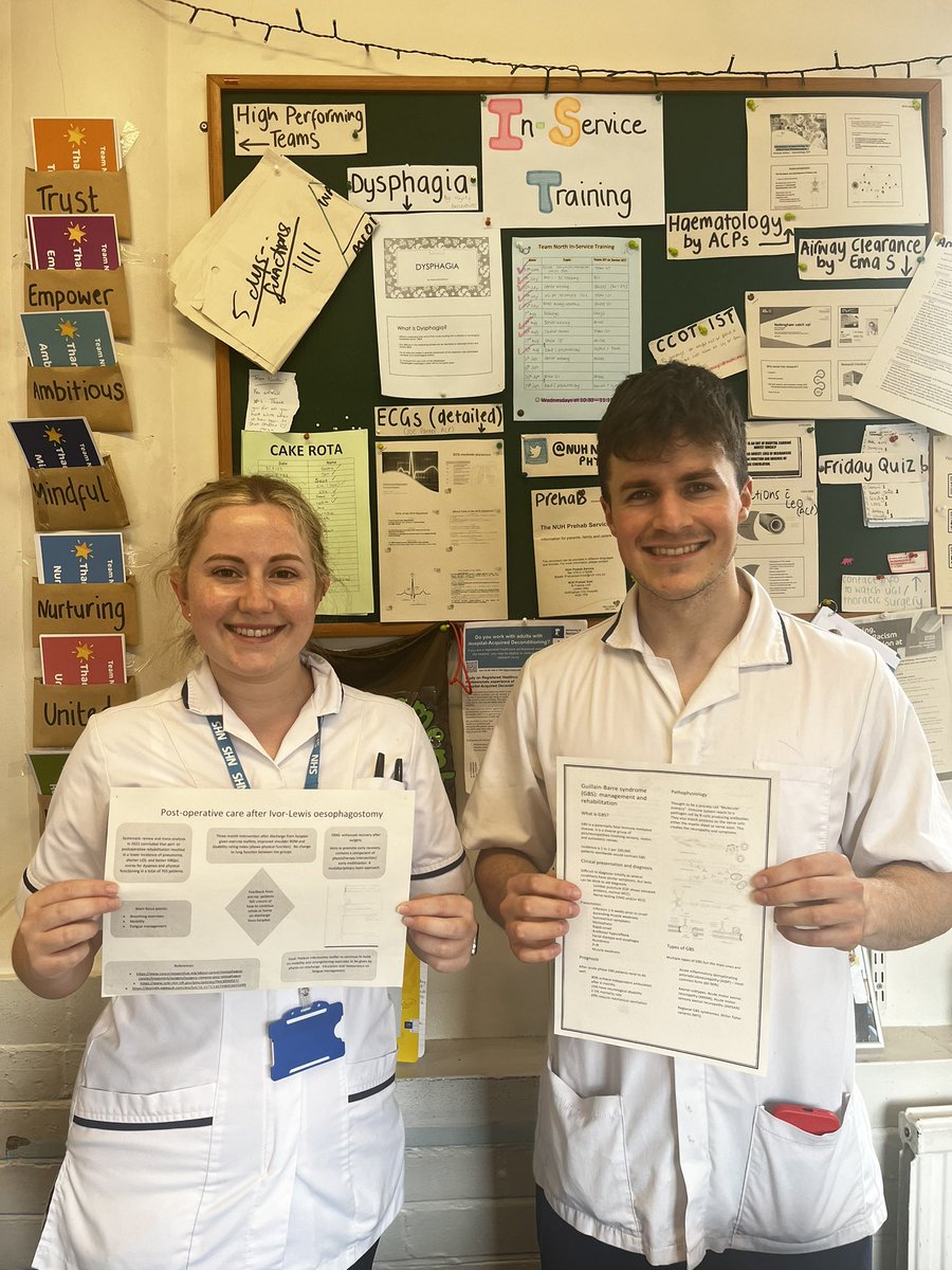 Well done Sophie and Dave presenting their band 5 projects at the end of their respiratory rotation! Sophie worked on standardising physio discharge advice post upper GI surgery, and Dave presented a comprehensive case study on GBS! 👏🏻 It’s been fantastic working with you both!
