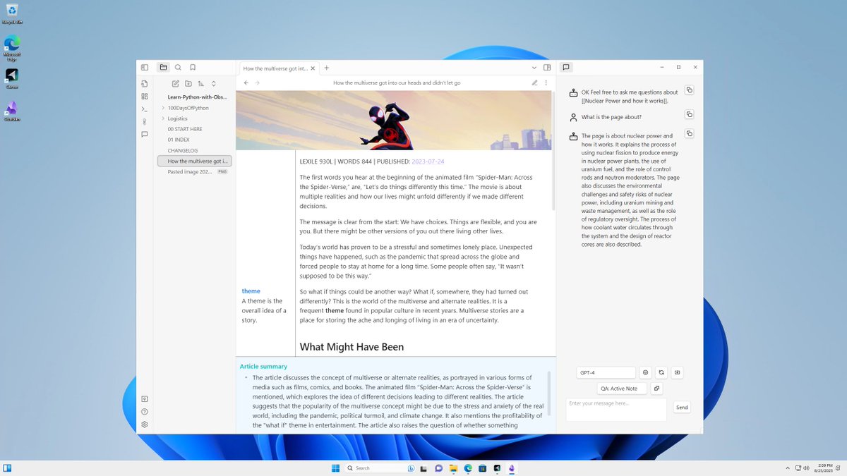 9月4日からObsidianを使って英語学習をする「Obsidianで学ぶ、英語」を始めます🚀。Notionと違ってObsidianはローカル環境で動く知識管理ツール。  最高の学習体験を実現するため、参加者には英語学習に最適化されたObsidian＋GPT-4が利用できるWindows 11の仮想マシン ...