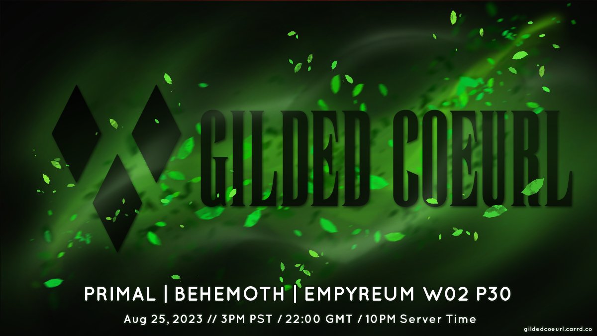 It's been heck of a month!
Gilded Coeurl opening today~
Last week of our glam contests, this time: WIND/Air

Our band friends join the judging panel!

Tell your friends, dress up in some Wind/Air glams and come on down!