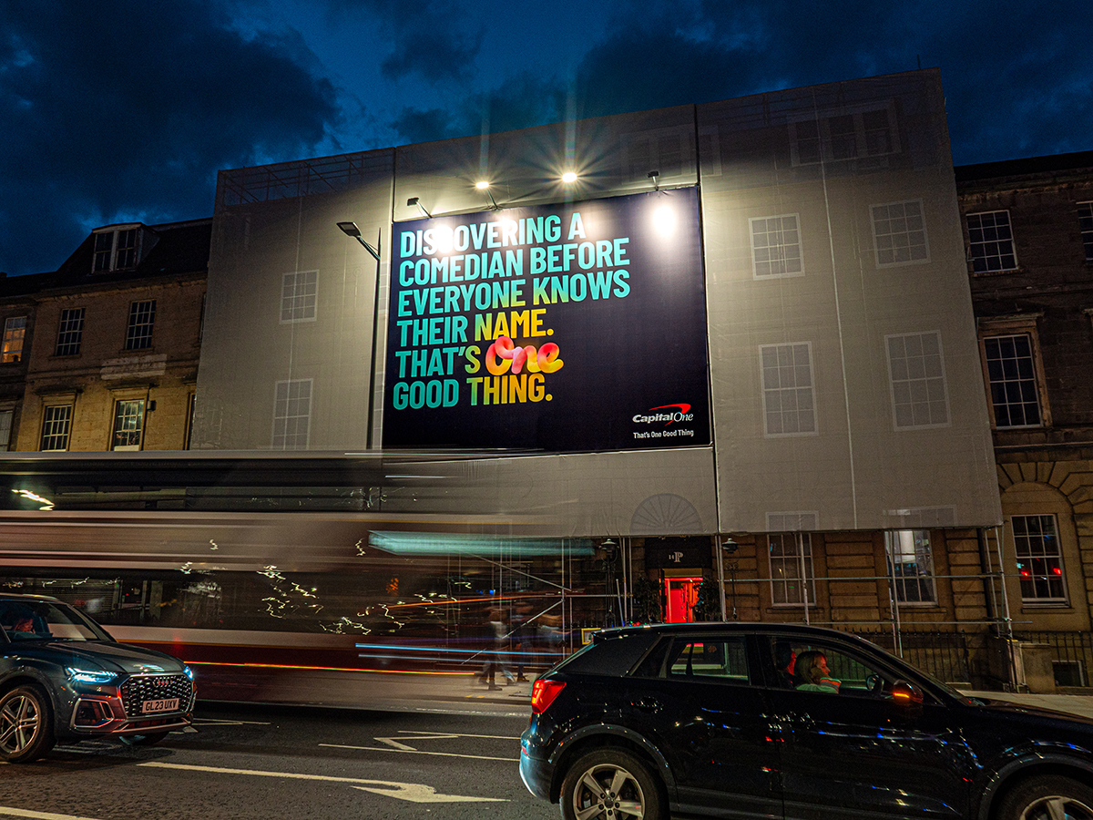 maximusmaximise's tweet photo. Our city centre mega banner brought @capitalone creative to life, bringing one big, good thing at a time.

#OOH #outofhome #advertising #megabanner https://t.co/4S7bqnZtC8