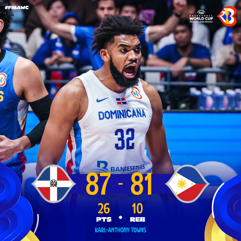 FIBAWC's tweet photo. Karl-Anthony Towns is back 🔥

#FIBAWC x #WinForDominicana 🇩🇴