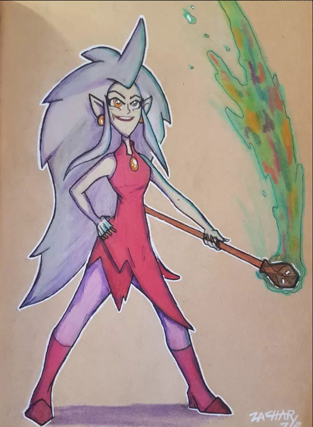 Eda, The Owl Lady, on midtone paper and colored with color pencils.