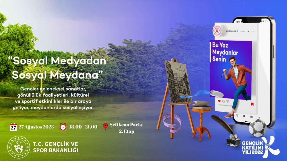 Sosyal medyadan sosyal meydana diyerek  sanatsal ve sosyal etkinliklerle gençlerimizle bir araya geliyoruz.

Tüm gençlerimizi bekliyoruz. 😉

📆 27 Ağustos 2023 Pazar