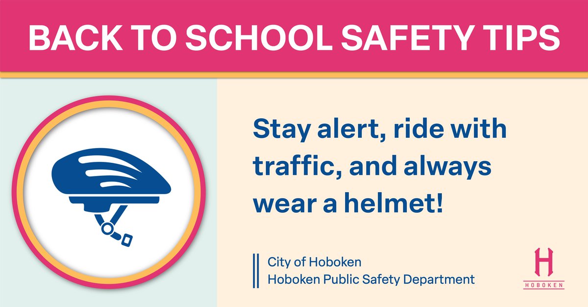 HobokenOEM's tweet photo. π΄ββοΈTodayβs @CityofHoboken #PublicSafetyDept #BackToSchoolSafetyTip π is for bikers!π΄
Be alert, ride w traffic, wear a helmet!
Parents: consider practicing the route to & from school w your kids this weekend!
#CountdownToClass w @HobokenPD @HobokenFire @HobokenOEM @Hoboken_EMS https://t.co/DRjJcv1Lq2