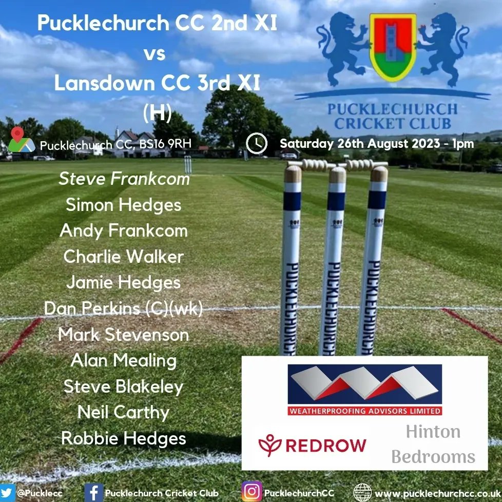 🚨Tomorrow's Team News🚨

1st XI 🆚️ Brislington CC 3rd XI (A)
2nd XI 🆚️ Lansdown CC 3rd XI (H)

Two big games tomorrow! 1s looking for a strong finish to the league and 2s looking to further firm their place as league leaders 💪🏏

Go well all 👍🏻

#UTC ⛪️⛪️⛪️