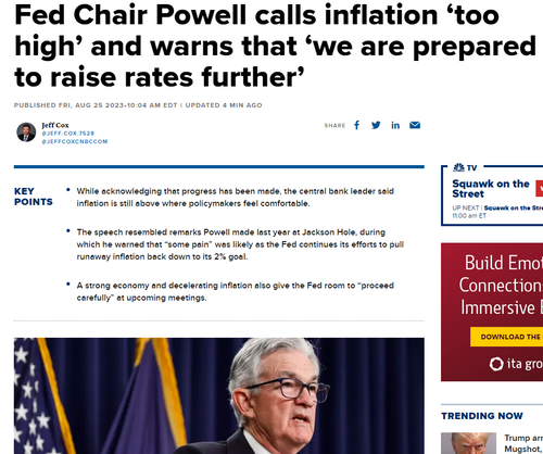 Stocktwits's tweet photo. Powell calls inflation 'too high' and warns that 'we are prepared to raise rates further' https://t.co/nX1mgeJBd0
