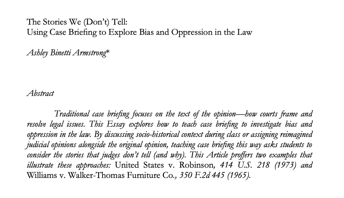 Ashley Binetti Armstrong (@ashleybinetti) on Twitter photo "The Stories We (Don’t) Tell: Using Case Briefing to Explore Bias & Oppression in the Law" is officially forthcoming in Vol. 28 of Legal Writing! Estb'd in '88, this peer-reviewed journal publishes scholarship on legal writing theory, substance, & pedagogy.🧵
<a href="/LWIonline/">Legal Writing Institute</a> <a href="/UConnLaw/">UConn School of Law</a> "The Stories We (Don’t) Tell: Using Case Briefing to Explore Bias & Oppression in the Law" is officially forthcoming in Vol. 28 of Legal Writing! Estb'd in '88, this peer-reviewed journal publishes scholarship on legal writing theory, substance, & pedagogy.🧵
<a href="/LWIonline/">Legal Writing Institute</a> <a href="/UConnLaw/">UConn School of Law</a>