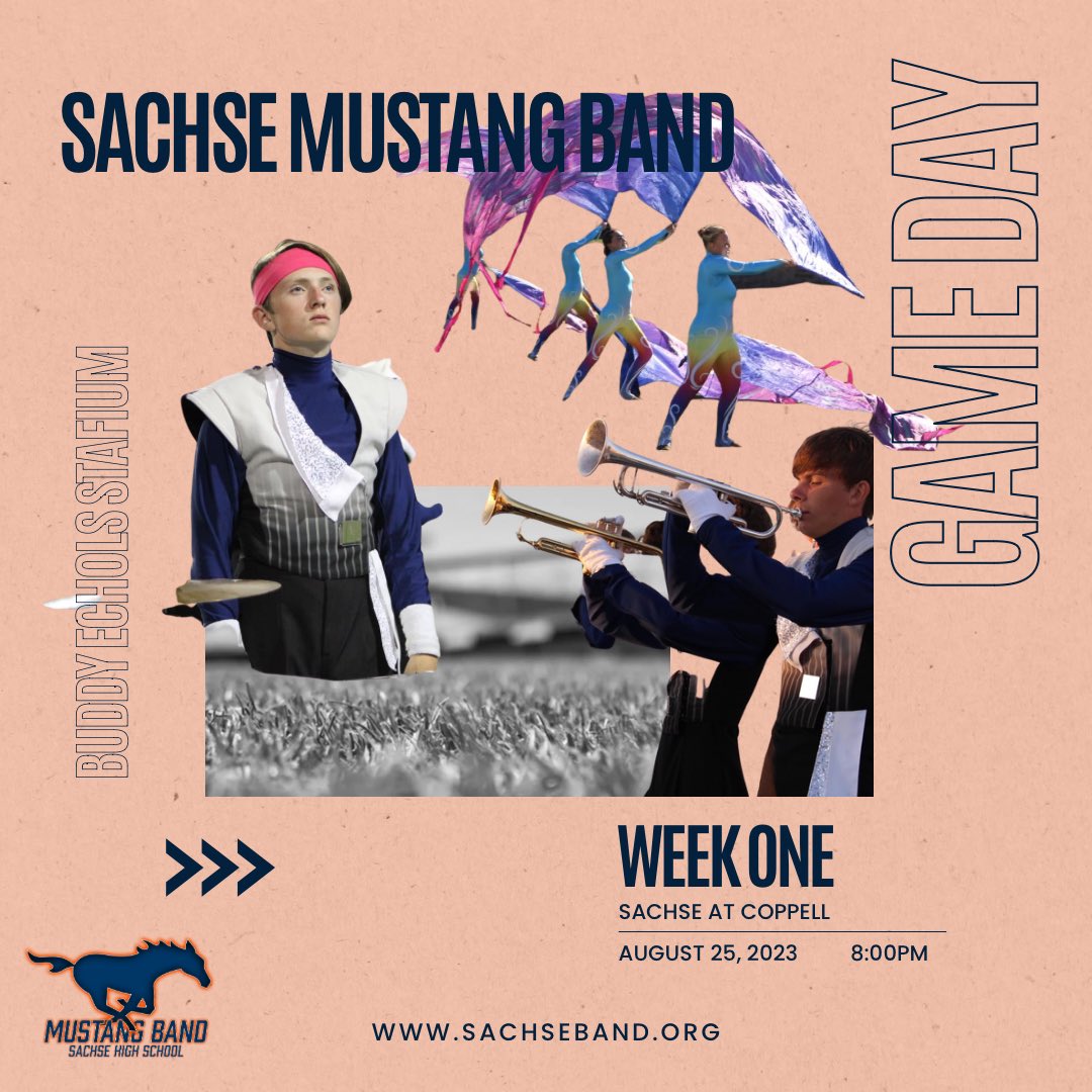 Your Sachse Mustang Band Season Debut is tonight! Join us in Coppell for a halftime performance you will not want to miss! #coloringsilence #SachseSoSweet #RunMustangsRun