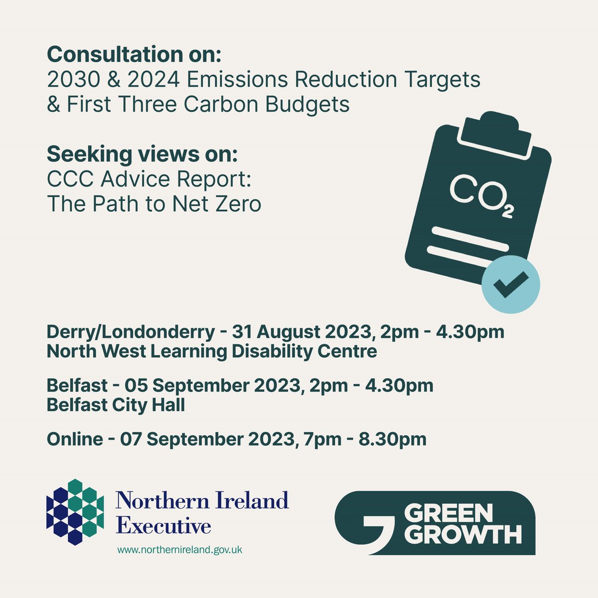 #ClimateConversationsNI 🗨️Join us in person/or online & be part of discussion on NI’s first 3 carbon budgets & 2030 & 2040 targets 💁Next event is Tues 5 Sep Belfast City Hall @2PM 💻Register at: eventbrite.com/cc/public-cons… @ExecOfficeNI @belfastcc @BelfastClimate @NI_LGA @nidirect