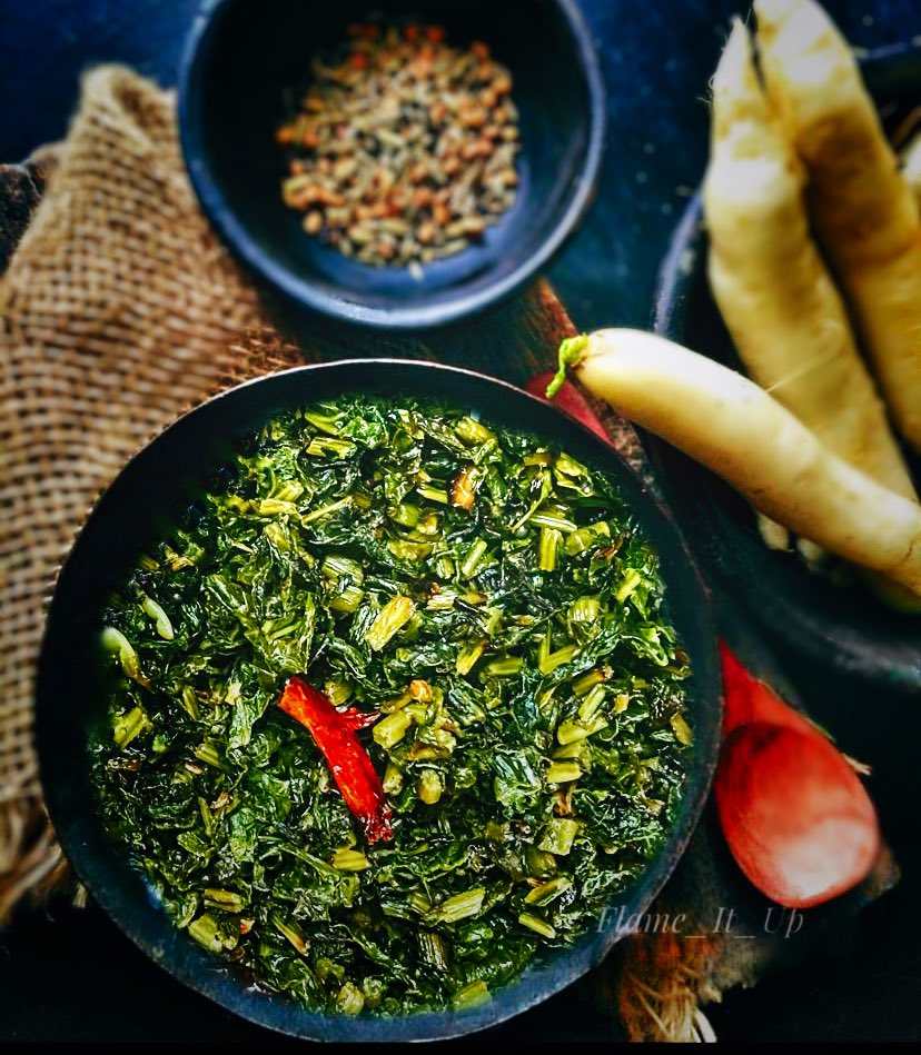 flame_it_up's tweet photo. |Mula Saga Bhaja(Radish leaves stir fry)|
This is a delicious side dish which is prepared with radish leaves.People often tend to discard the leaves of radish as they are not aware of the fact that it is loaded with so many nutrients.This tastes great with steamed rice &amp; pakhala. https://t.co/pYTbNst3gY