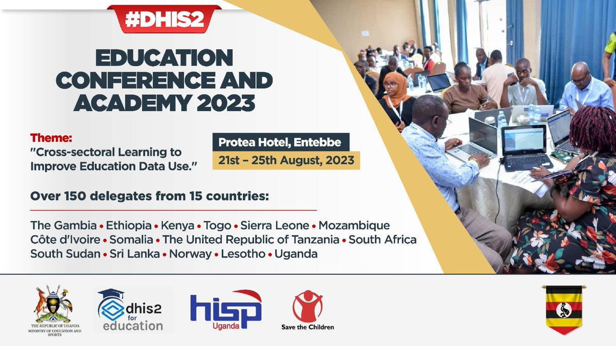 Over 150 delegates from 15 countries have been trained during the #DHIS2 for Education Conference and Academy 2023 at Protea Hotel in Kampala (Uganda) under the theme: 'Cross-sectoral Learning to Improve Education Data Use.' Date: 21st – 25th August, 2023 #EducUg #OpenGovUg