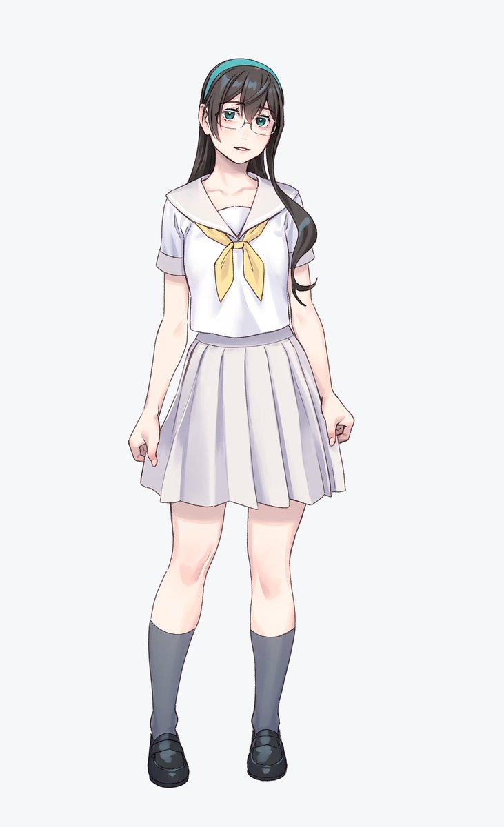 ooyodo (kancolle) 1girl solo long hair school uniform skirt black hair full body  illustration images