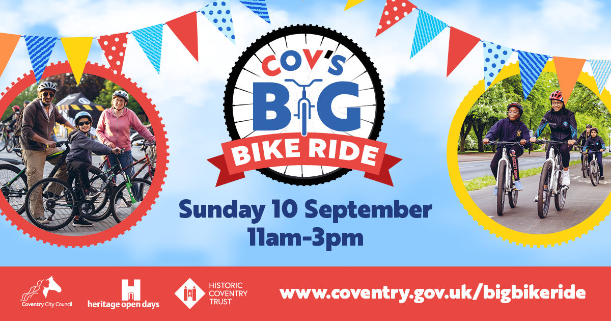 Cov’s Big Bike Ride is coming to the city centre! 📆 10 September 📍 Broadgate 🚲 10km route with stop-offs 🤸🏾‍♀️ Activities at three city locations Plus, it's free for all! Event info: orlo.uk/bigbikeride_M6…