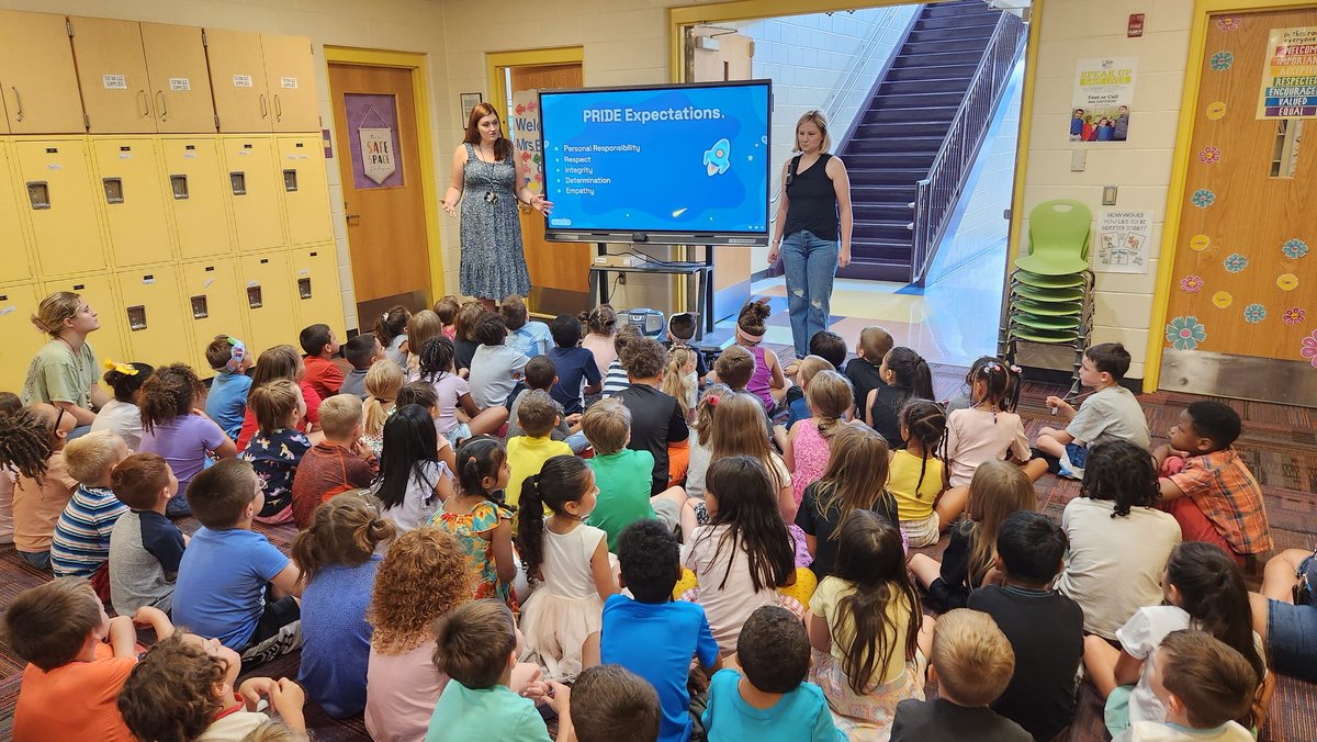 Thank you <a href="/EllieLawsonEDU/">Ellie Lawson</a> and <a href="/mrswhitesfss/">Amanda White</a> for leading the PRIDE today and presenting to all our grade levels, both our PRIDE expectations and incentives we have throughout the year! <a href="/Hamilton_HLE/">Highland Elementary</a> is a PBIS leader and we couldn't do it without your support! #BeHighland 🦁🚀