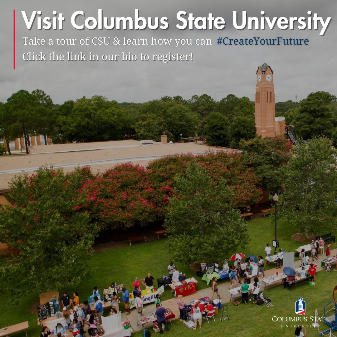 Admissions_CSU's tweet photo. An experience is worth a thousand words! 

Visit Columbus State University and see firsthand how you can #CreateYourFuture at CSU! Campus tours are offered every weekday starting at 10 AM!

So what are you waiting for? Click the link in our bio to register! https://t.co/idiF1vsYZA