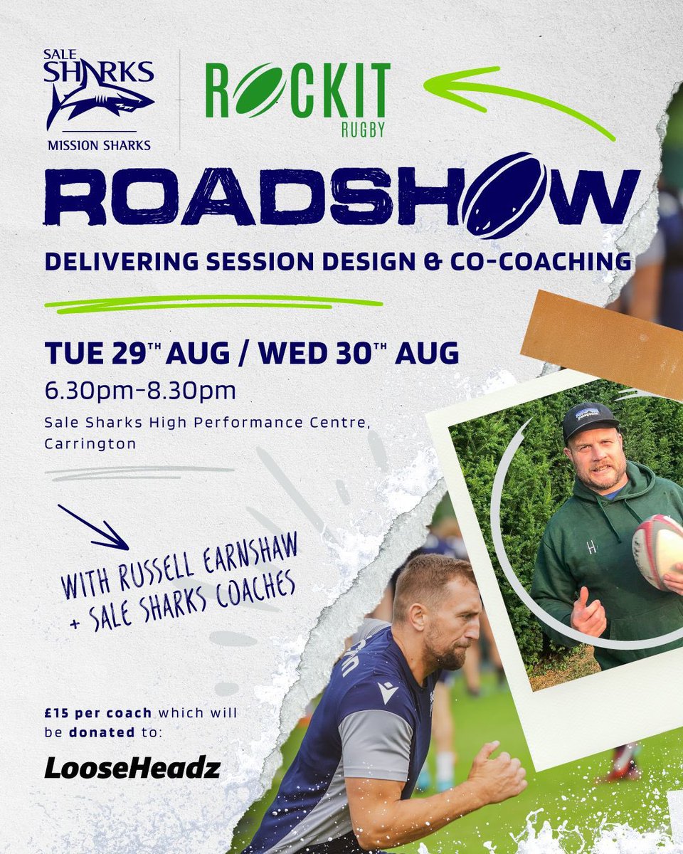 Can the great people of the 🏉 Community in the North West help me shout about the coach development next week with @russellearnshaw @LooseHeadz & @SaleSharksRugby *Side note only Tuesday available now 🚀🏉 @vickyeirwin