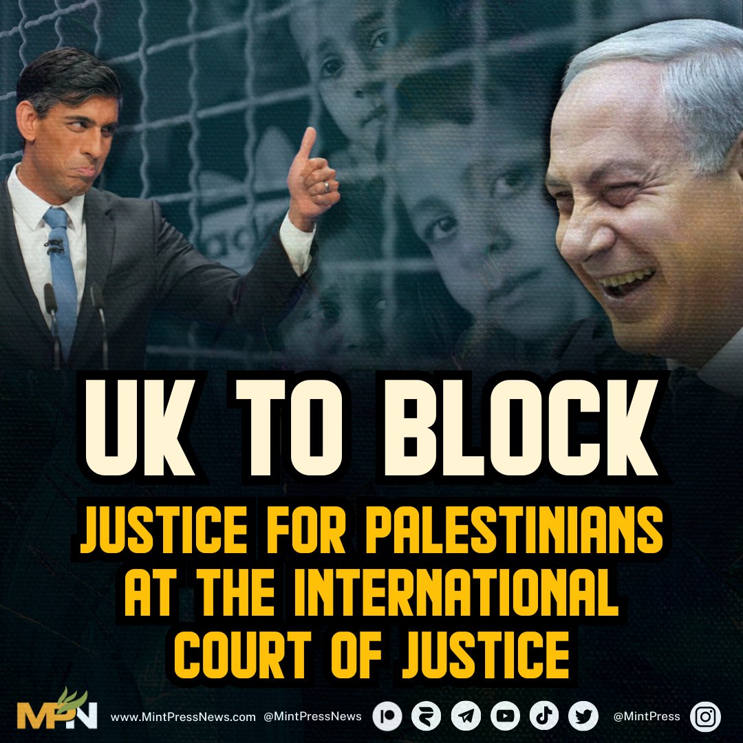 MintPressNews's tweet photo. The UK has attempted to block the ICJ investigation into Israel's treatment of the Palestinians.

The UK submission to the International Court of Justice (ICJ) strongly warned against making a ruling on Israeli policies and practises in the occupied Palestinian territories. https://t.co/ril0rUJBYe