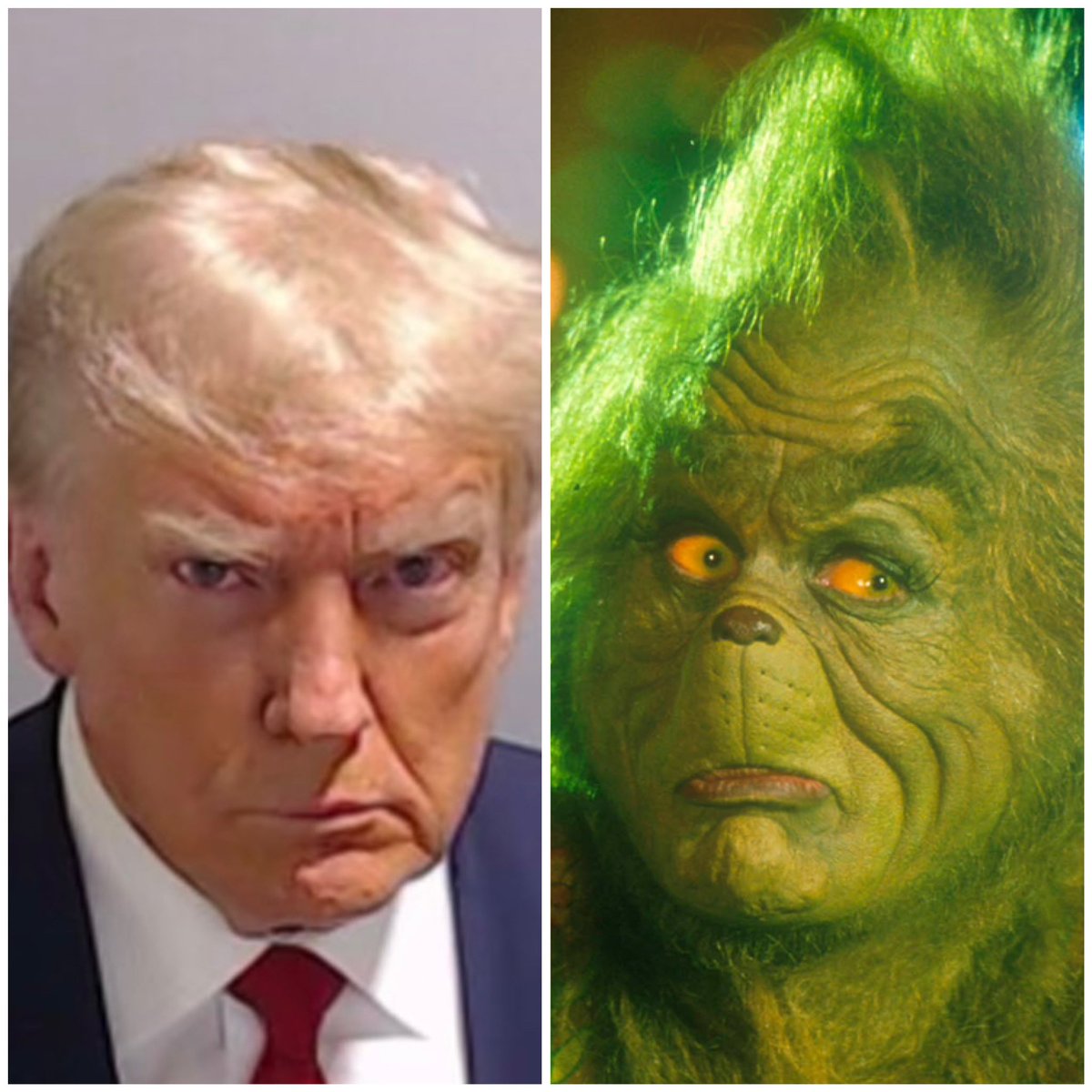 Maveric007's tweet photo. Who did it better??? #TrumpMugShot #Grinch2024 https://t.co/x7qN9ycmhx
