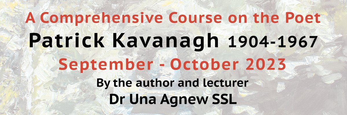 Delighted to announce a series of talks covering the life and work of Patrick Kavanagh with Dr Una Agnew <a href="/Cmxlibrary/">Carrickmacross Lbry</a> over 6 Wednesday evenings from Sept 13th.  Free entry. Contact the Patrick Kavanagh Centre 042 9378560 for booking details.
www.patrickkavanaghcentre/news-media/