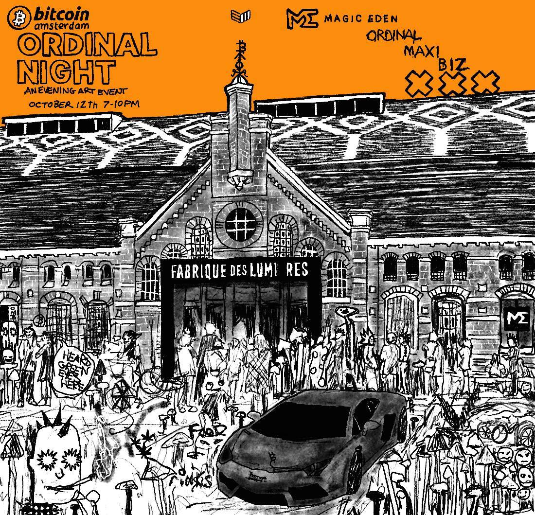 Announcing Ordinal Night by OMB &amp; Magic Eden at #Bitcoin Amsterdam 💥

Step into the world of Ordinals as we bring your nodes to the canvas at a historic Dutch venue!

Mark your calendar for October 12th, 7PM – 10PM
Secure your spot ➡️ bm.b.tc/OrdinalsNight
