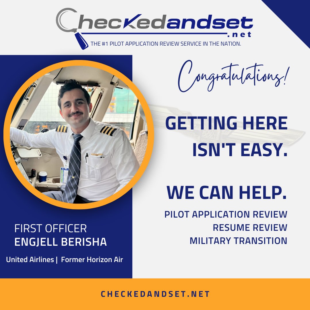 CheckedAndSet's tweet image. Congratulations, Engjell!

Getting to @United isn’t easy.
We can help.

Schedule your consult today.

#aviationjobs #pilotjob #aviationcareer #pilot #military #armedforces #checkedandset #unitedairlines