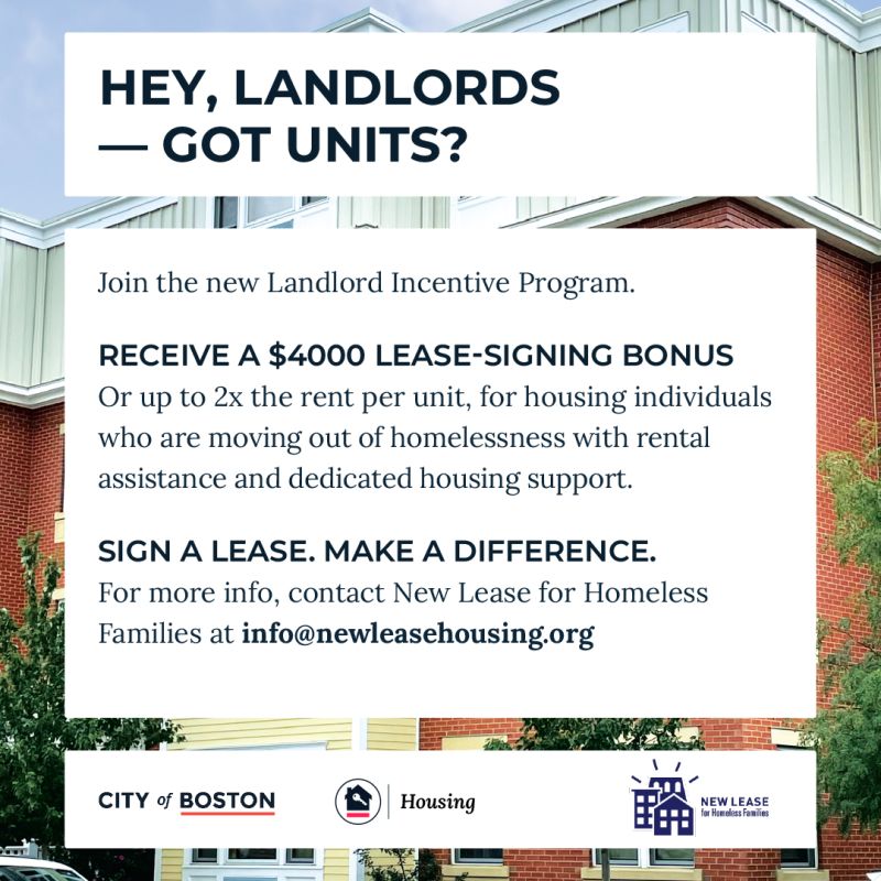 MHSA_Revolution's tweet photo. Calling all landlords! Are you looking to lease your rental unit? MHSA supports @CityOfBoston & @NewLeaseHousing in recruiting landlords for the Landlord Incentive Program: https://t.co/Pmz9ULYsfQ #endhomelessness #housing #Bostonrealestate #landlordincentiveprogram https://t.co/OJsZOVBnYw