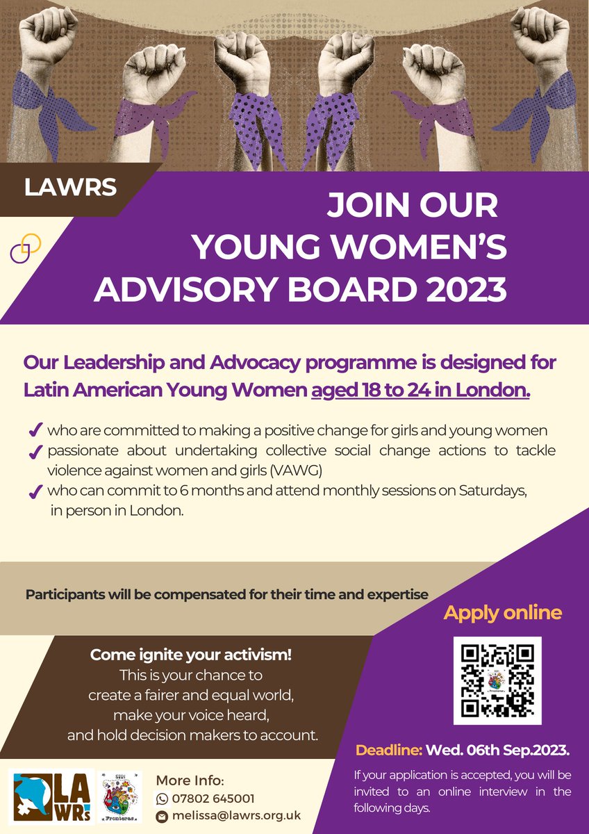 ⭐️We are looking for enthusiastic Latin American Young Women to join our Young Women’s Advisory Board for six months. This is a leadership and advocacy programme to shape LAWRS’ policy work. Please find the 'Call for Participants' and more info here: lawrs.org.uk/blog/2023/08/2…