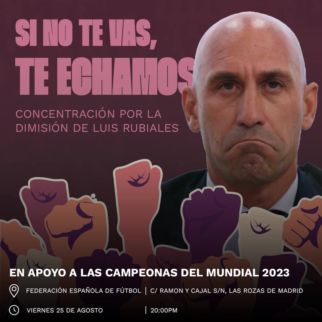 Cuchiflusy's tweet photo. Contra la desvergüenza y el machismo estructural de Luis Rubiales y la federación de Fútbol no vamos a parar hasta que no se expulse al machismo de nuestro fútbol.

Por nuestras campeonas nos vemos esta tarde en Las Rozas ✊💜
#SeAcabo 
#RubialesDimision https://t.co/FBJzcnL0OV