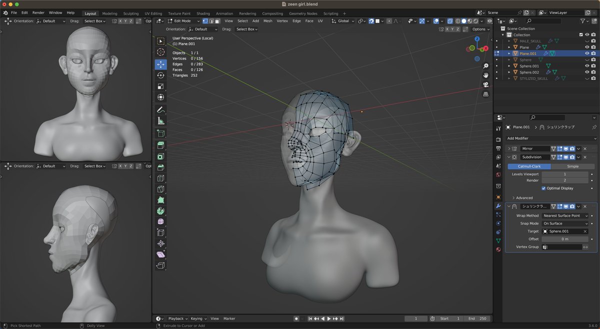 Ke07Ux's tweet photo. Day.5 
 キャラクター『��ャシー』が出来るまで 

 リトポロジー②👽

 #blender #3dmodeling https://t.co/mQUmJ7Z20D