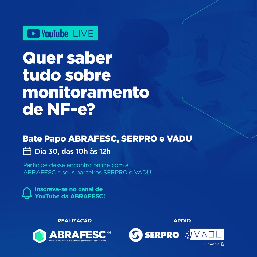 abrafesc's tweet photo. Durante a live, vamos falar sobre os benefícios oferecidos pela nova parceria ABRAFESC/Serpro.  O encontro será transmitido pelo canal do Youtube da ABRAFESC. As inscrições para receber o link podem ser feitas em: https://t.co/xSPMJMjNVH. https://t.co/vW5t6BgZ42