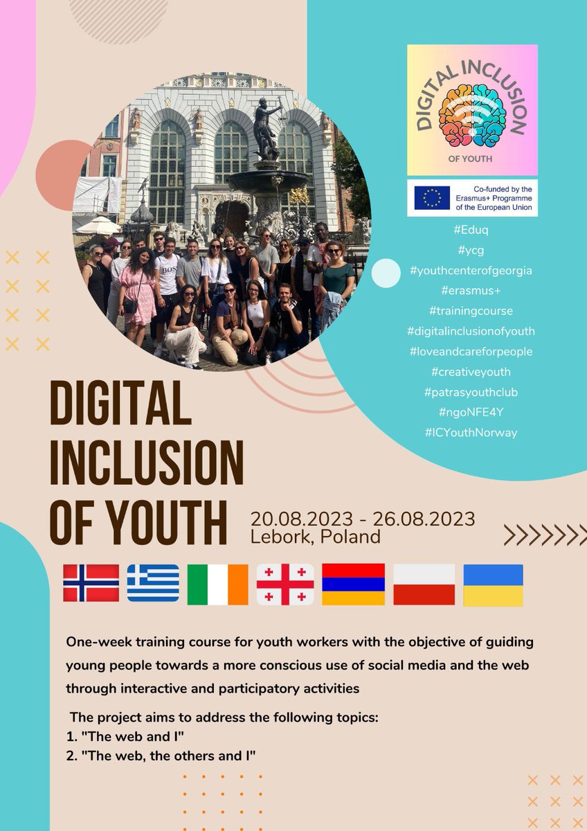 #eduq 
#ycg
#youthcenterofgeorgia
#erasmus+
#trainingcourse
#digitalinclusionofyouth
#loveandcareforpeople
#creativeyouth
#patrasyouthclub
#ngoNFE4Y
#ICYouthNorway