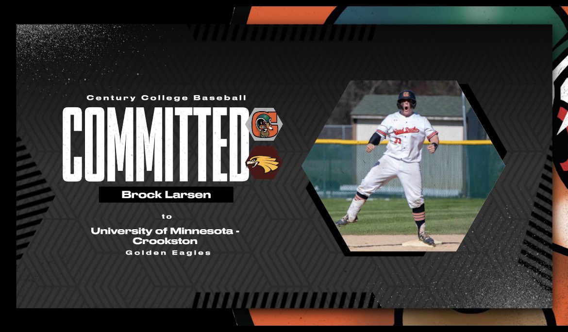 Congrats to C Brock Larsen on his commitment to University of Minnesota-Crookston (DII) ! Larsen was a starting catcher & first basemen, big bat, and an All-South Division MCAC Team Member (x2) ! Also served as 'social media director' for the Ducks.