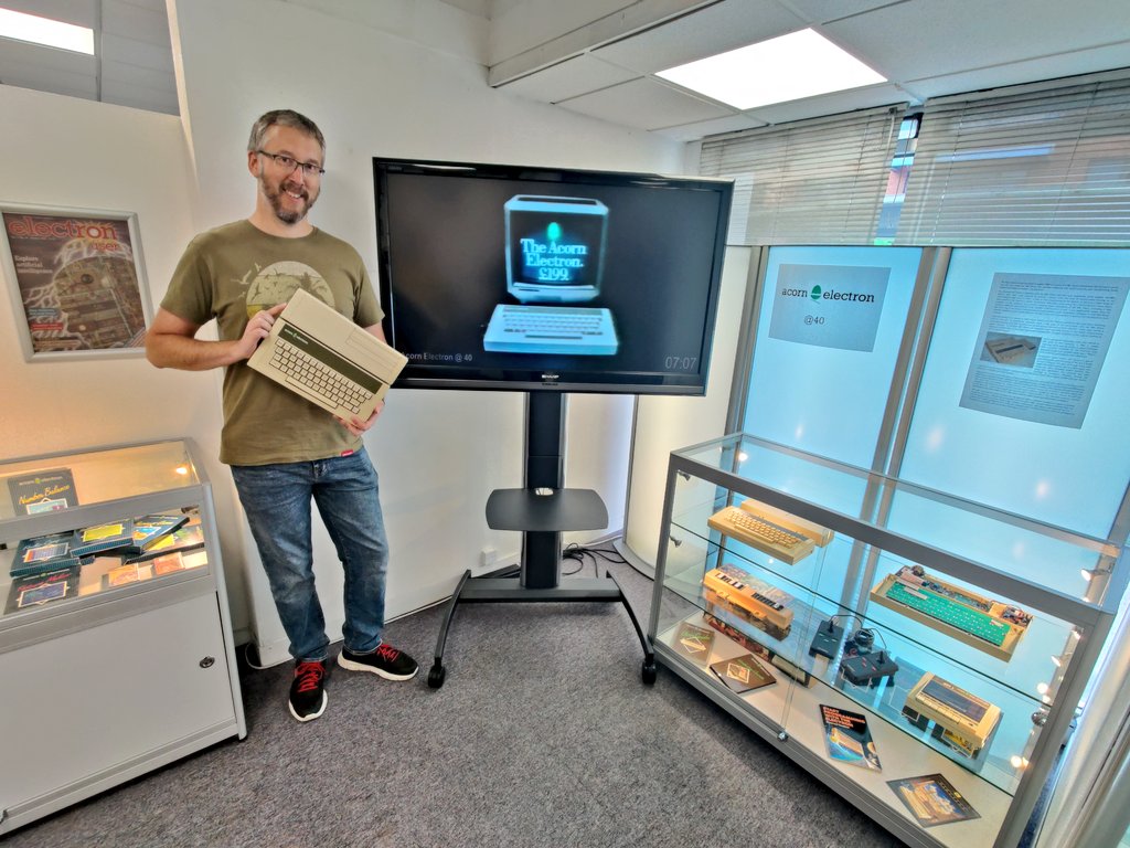MuseumComputing's tweet photo. Happy 40th Birthday Acorn Electron! On the 25th August 1983 Acorn launched its cost reduced BBC Micro for home use. Our volunteer Simon bought one for £99.95 in 1985 when Dixons bought the remaining Electron inventory. Come see the display he's created!
#retro #computer #museum https://t.co/qm8705Q7Cy