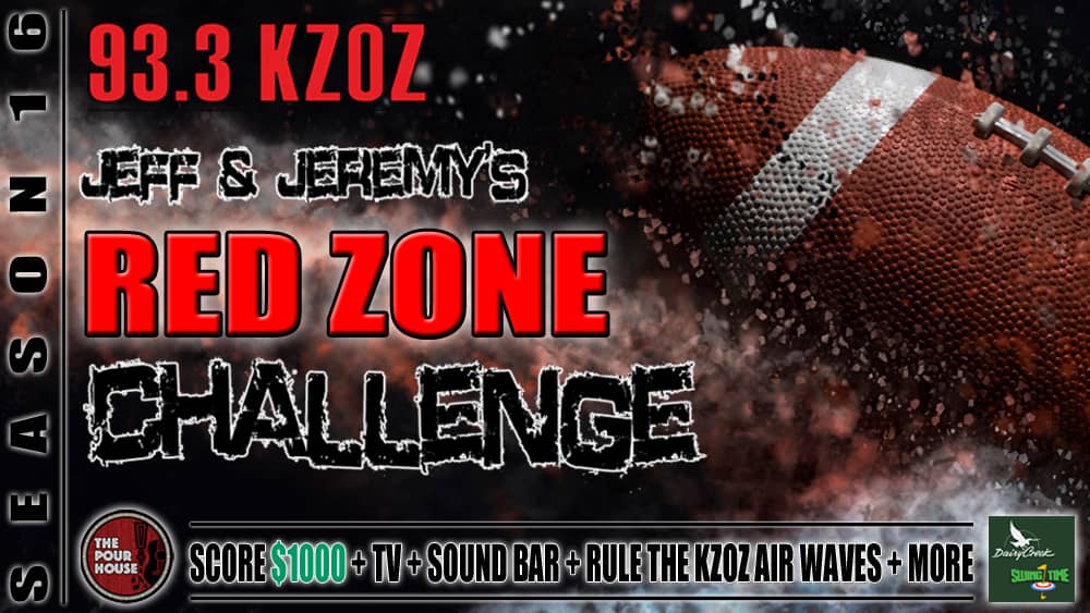 Jeff &amp; Jeremy's Red Zone Challenge is LIVE! Register now! Prizes? Duh! $1000! TV + Sound Bar! Free Golf! Free Food! Free Bragging Rights! kzoz.com/2023/08/25/jef…