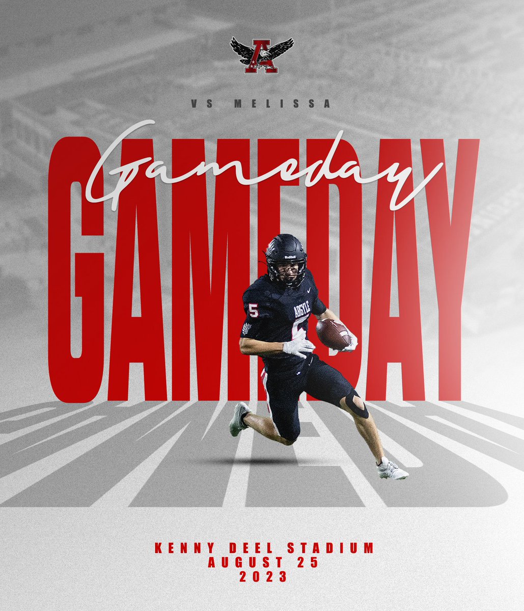 argylegridiron's tweet photo. GAMEDAY!! 🦅 

The Eagles travel to #1 Melissa today as we kickoff the 2023 season! #DNA

🕗8:00pm 
🏟️KENNY DEEL STADIUM - 3030 Milrany Ln, Melissa
🎟️https://t.co/NMzcb9yflY
📻https://t.co/qhbwfD33Vf  
CLEAR 💼 POLICY - https://t.co/Rd9cwbXuQY https://t.co/ssaXFuweqH