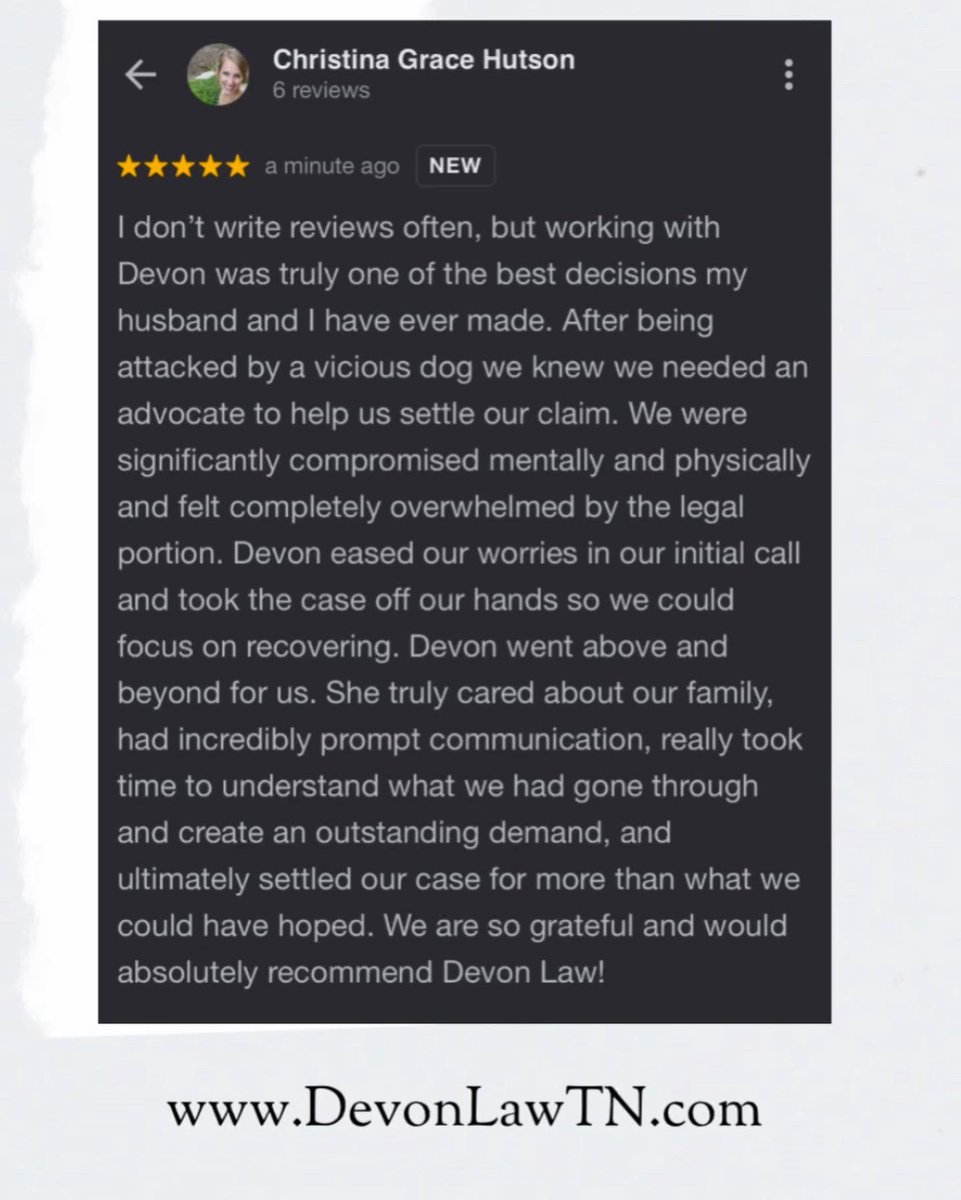 DevonLawTN's tweet photo. We take immense pride in providing top-notch legal assistance to our clients, and knowing we were able to meet AND surpass these clients’ expectations is incredibly rewarding.

#personalinjury #lawyer #clienttestimonials #reviews #clientreviews #thankyou #theattorneywithheart https://t.co/JMjNQlqwV3