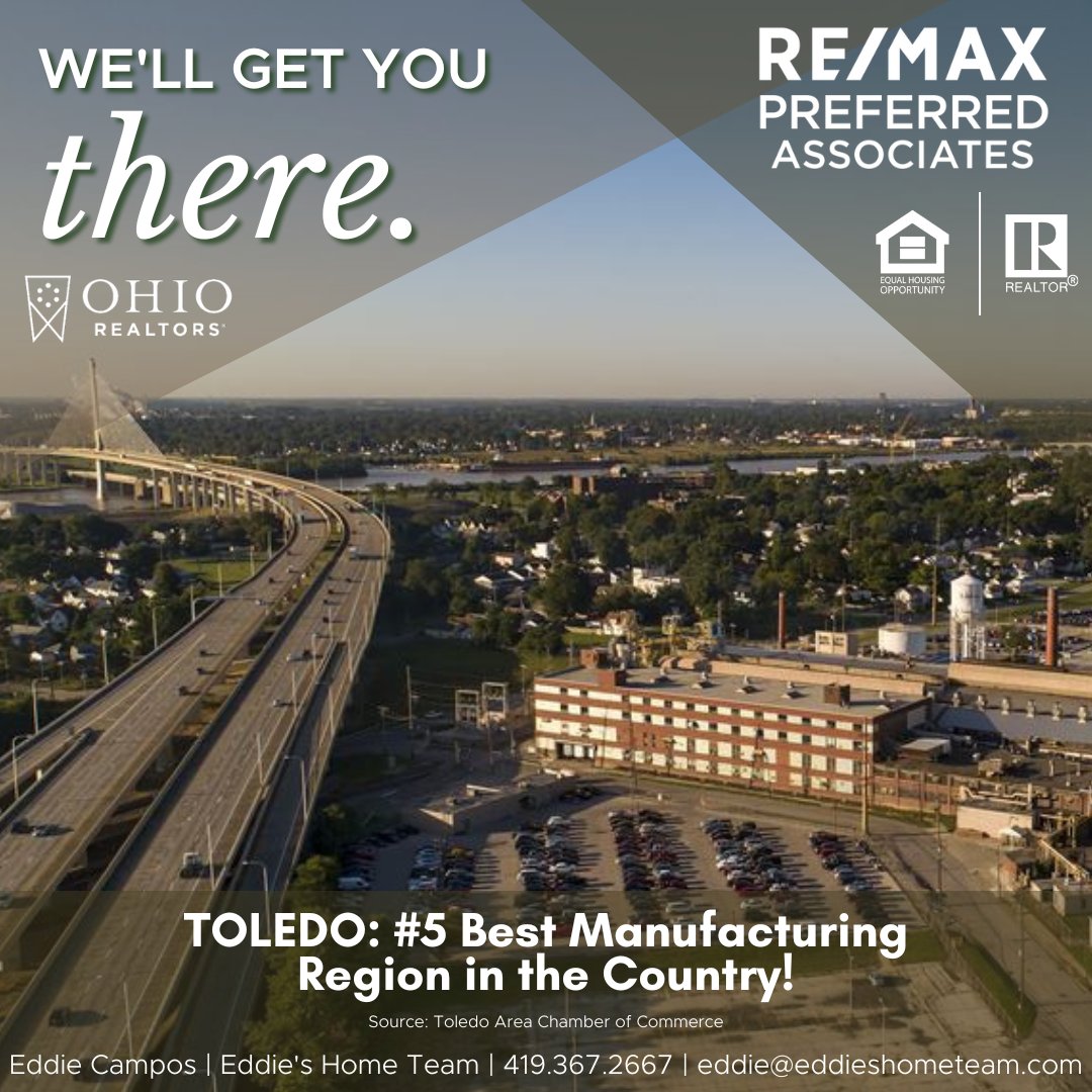 Northwest Ohio has consistently ranked highly in numerous economic and lifestyle polls in recent years. If you're looking to re-locate or just move across town, we'll get you there!

#ohiorealtors #remaxpreferredassociates #eddieshometeam #youwilldobetterintoledo