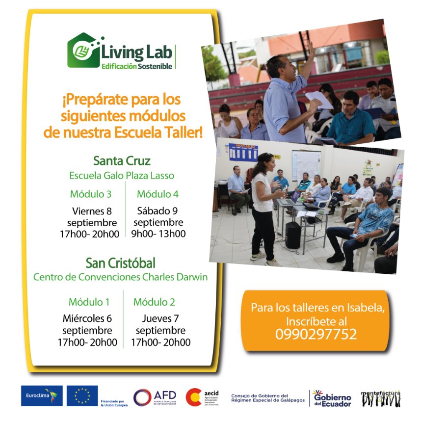 livinglabgps's tweet photo. 😎 Estamos próximos a iniciar los siguientes módulos de nuestra Escuela Taller de #EdificacionSostenible en Santa Cruz, y estamos felices porque pronto los inauguraremos en San Cristóbal!
👀Si vives en Isabela, aún puedes inscribirte
👉🏼0990297752
👉🏼 https://t.co/jMZqu4pafp https://t.co/YiCQxfSWYf