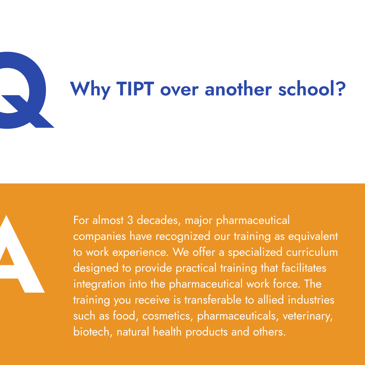 TIPTechnology's tweet photo. Do you have a choice between TIPT and another school to pursue a career in Pharmaceuticals but are unsure which one is the right fit for you?

Let us tell you why TIPT will be the right fit! ✌️ https://t.co/iHVRPoKSUo