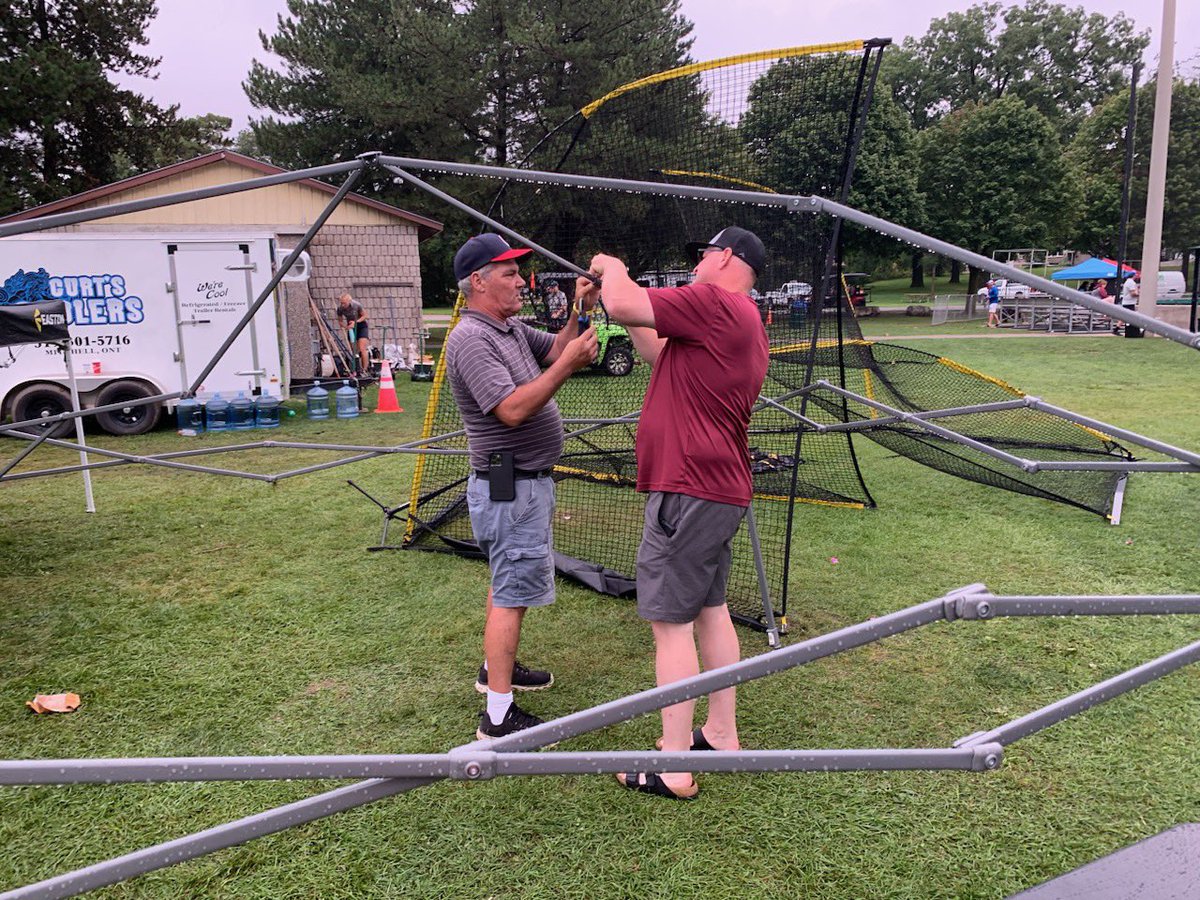 After a disastrous thunderstorm last night that took out all of our tents and soaked the fields we are back playing the <a href="/baseballcanada/">Baseball Canada 🇨🇦⚾️</a> 13U National tournament with just a 1 hour delay! So Canadian to see a NL and ON parent cooperating to help us out!