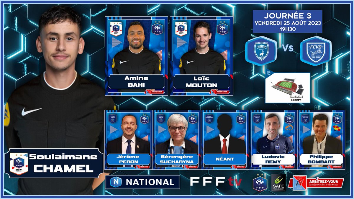 🐓 #FFF #NationalFFF - Journée 3
#⃣ #CNFCFCVB
⚽️ @ChamoisNiortais  🆚 @FCVB_officiel 
🗓️ 25/08/2023
🕖 19h30
🏟️ Stade René Gaillard - NIORT
📺 FFFTV ▶️ cutt.ly/zwjRNeE4
ℹ️ arbitrezvous.blogspot.com/2023/08/fff-na…

@ArbitresSAFE @FFF @lequipe @NationalFFF @footnational @leprogreslyon