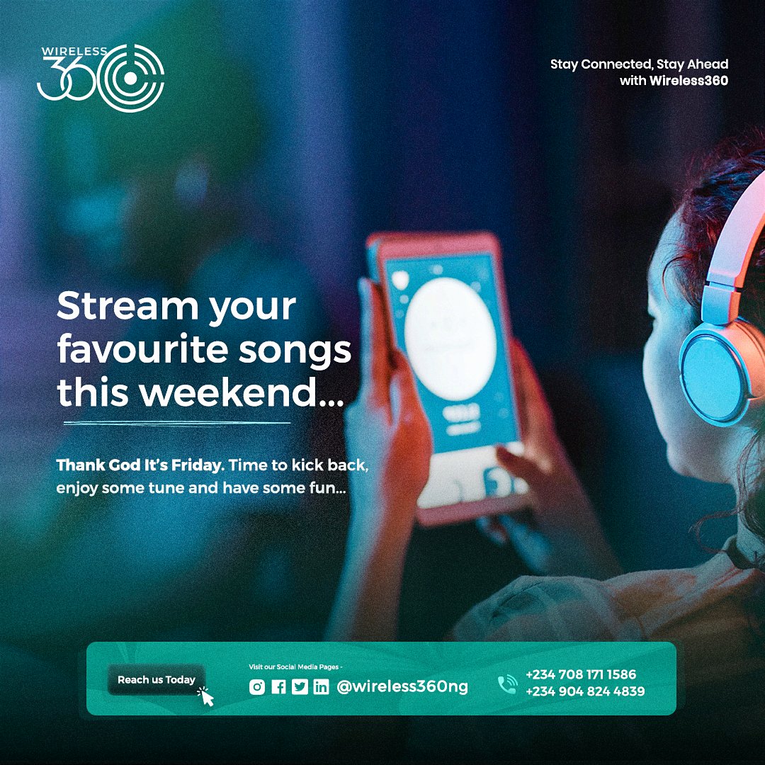 TGIF: Streaming, Browsing, and Relaxing into the Weekend with Blazing-Fast Internet! 
#WeekendUnwind
#entertainment
#StayConnected
#internet
#future
#technology
#joinus
#wireless360ng
#wireless360
#seamlessconnectivity
#tech
#tgif