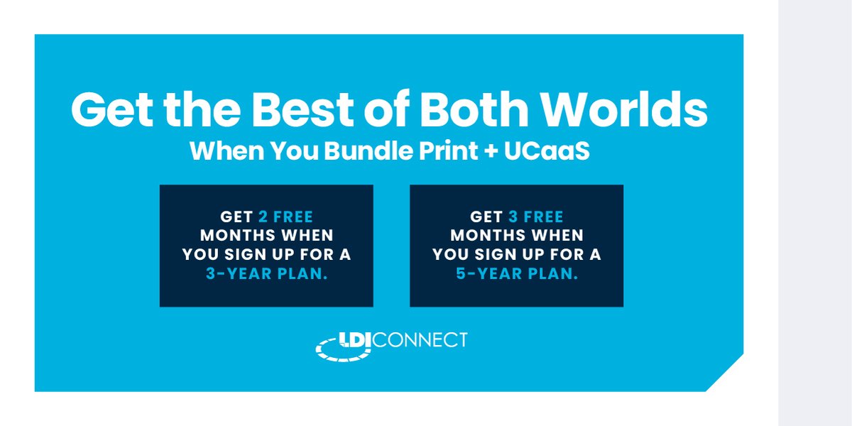 Loving our Print services? Try adding UCaaS! By bundling UCaaS and Print services, you'll unlock a world of possibilities. Act now and enjoy up to 3 free months of UCaaS when you sign up today: bit.ly/456LjQL #ManagedPrint #UCaaS #LDIConnect