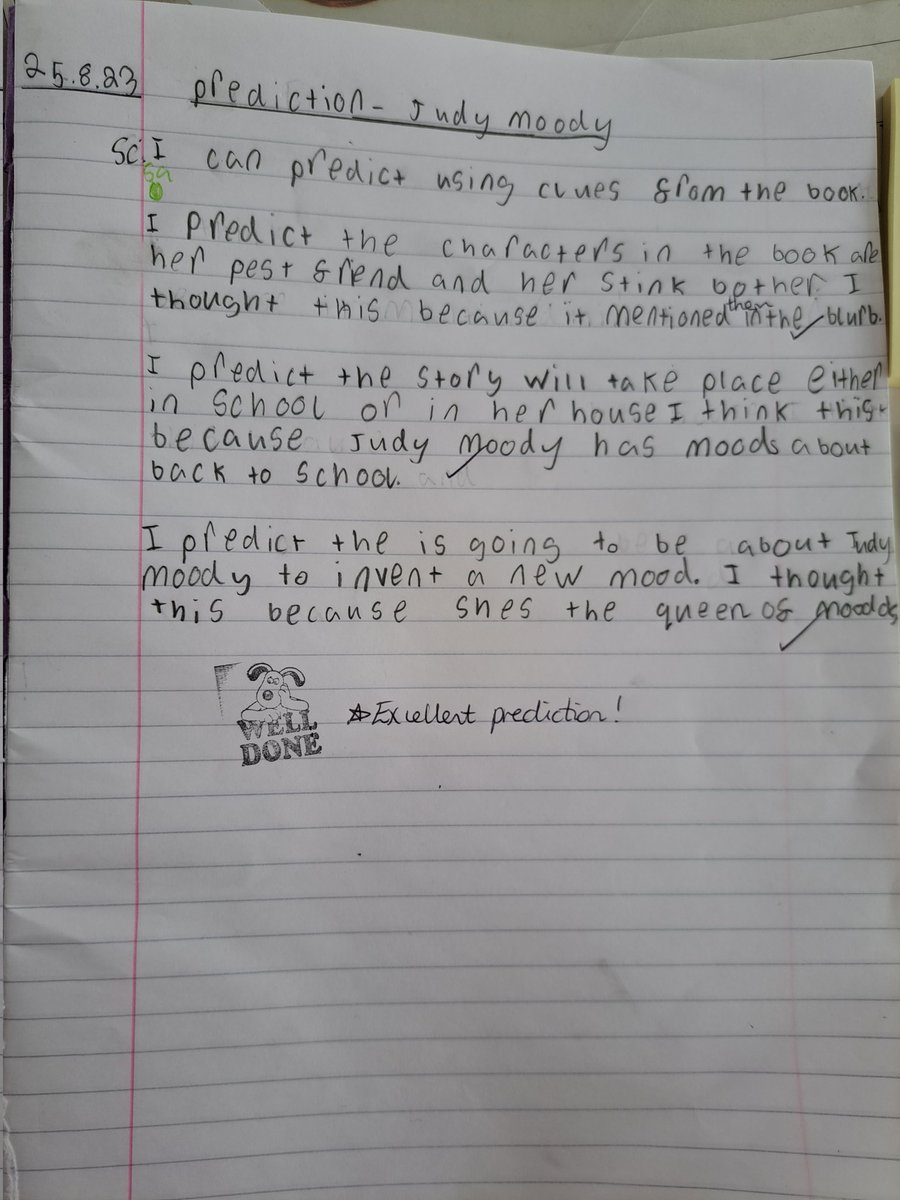 We are going to be reading the novel Judy Moody 📖 Using the clues from the front cover and the blurb, we predicted what we thought the book would be about 🤔 #bpsliteracy