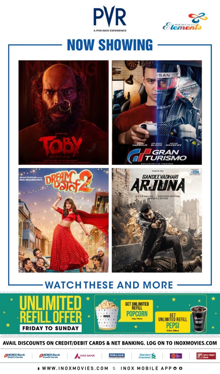 ElementsMall's tweet photo. Get ready for an entertaining ride with the amazing new releases @pvrcinemas_official @elementsmall ! 🎥 🍿 

Book your tickets here: https://t.co/MAIb78WJ9s
. 
. 
. 
#NewReleases #MoviesAtPVR #PVRINOX #ElementsMall #Nagavara  #bangalore https://t.co/XnLAbkguhg